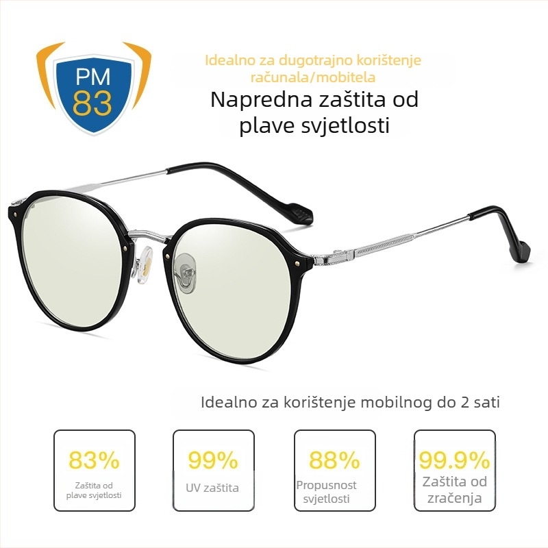 TR90 naočale protiv plave svjetlosti, ultra lagane, postoperativna oporavak naočale, metalni okvir, 1.8 mm sintetičke leće, 77% propusnost, model 2347