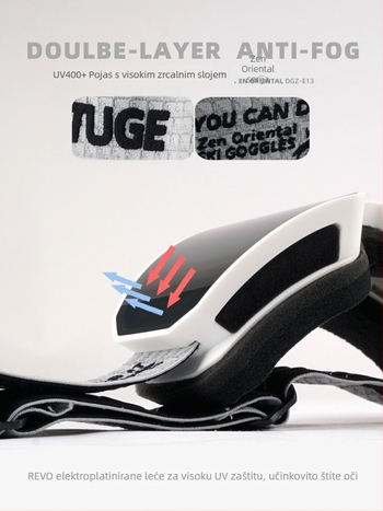 Odrasle cilindrične skijaške naočale, anti-fog, vodootporne i otporne na vjetar, okvir TPU / leće PC, dvostruki sloj