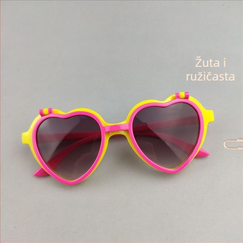 Dječje sunčane naočale s kartičnim srcem i preklopnom dekoracijom, okrugli okvir, UV380 zaštita, leće AC, okvir PC, Kategorija 2