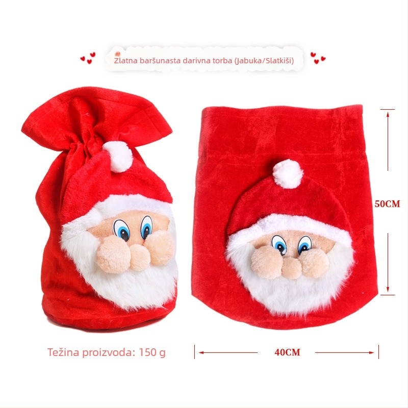 Djed Mraz kostim rekviziti: set brade i perike, ručno zvono, torba u obliku jabuke za darove, torba za slatkiše