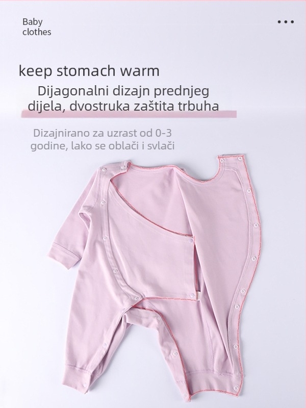 Dječji pamučni kombinezon za spavanje za proljeće i jesen, zaštita trbuha, dugi rukavi, bez kapucne, za sve sezone