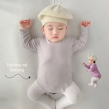 Unisex bebin termalni romper, s dugim rukavima, bez kapuljače, smjesa viskoze, pamuka, akrila i spandeksa