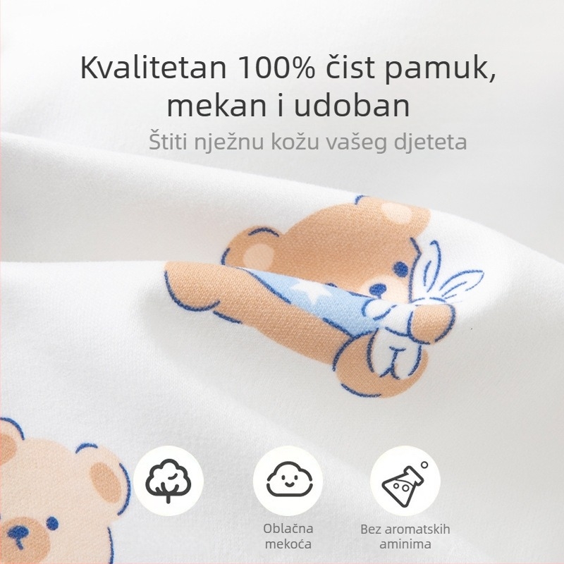 Dječje pamučne dugačke hlače za spavanje s karikaturnim printom, unisex, 100% pamuk, srednji pojas, za proljeće i jesen
