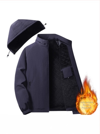 Muški kaput od pamuka s flisom, kapuljačom, zatvaračem, stojećim ovratnikom, udoban kroj, bočni džepovi