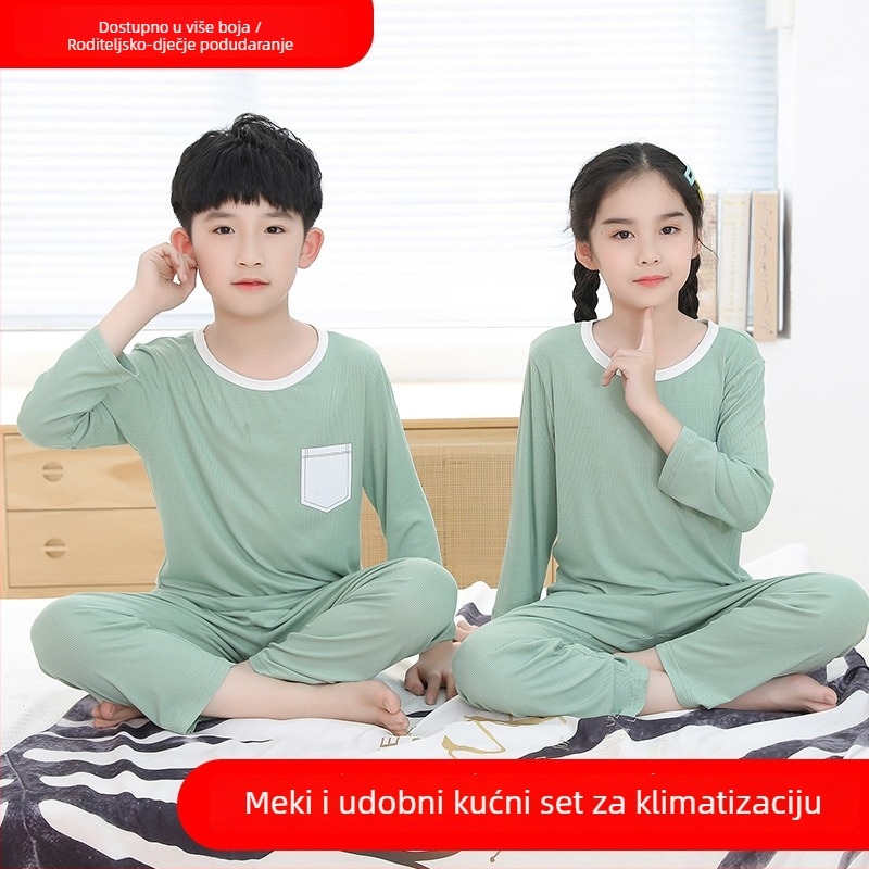 Dječje pidžame za proljeće i ljeto, tanki materijal, dugi rukavi, korejski stil, ležernog kroja, kućna odjeća za djecu