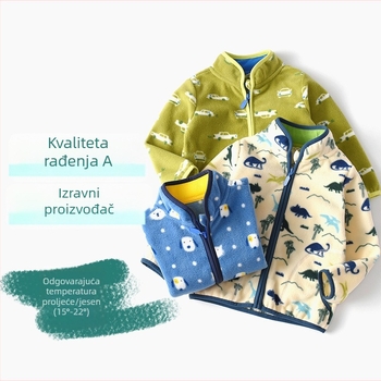 Dječja jakna od polar-flisa s dinosaurskim printom, zip, stojeći ovratnik, za dječake 3–8 godina