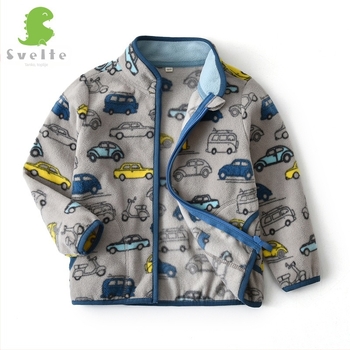 Dječja jakna od polar-flisa s dinosaurskim printom, zip, stojeći ovratnik, za dječake 3–8 godina