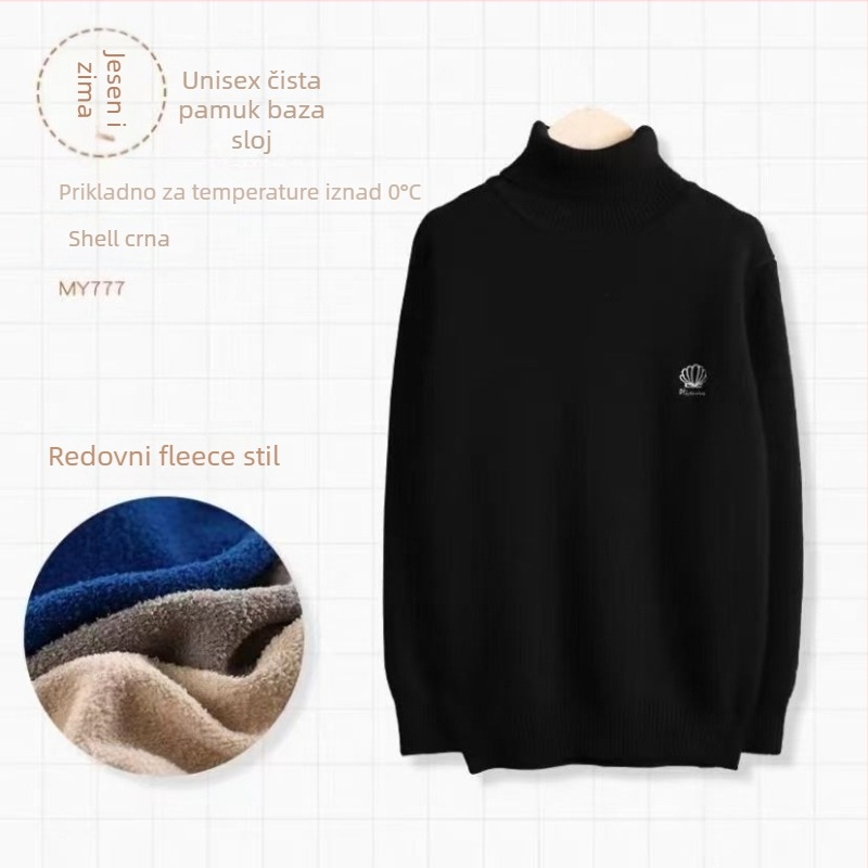 Dječji pleteni džemper s visokim ovratnikom, flis podstava, debeli materijal, 80% pamuk, zima 2025, unisex