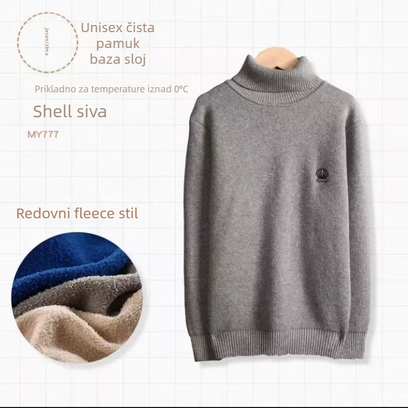 Dječji pleteni džemper s visokim ovratnikom, flis podstava, debeli materijal, 80% pamuk, zima 2025, unisex