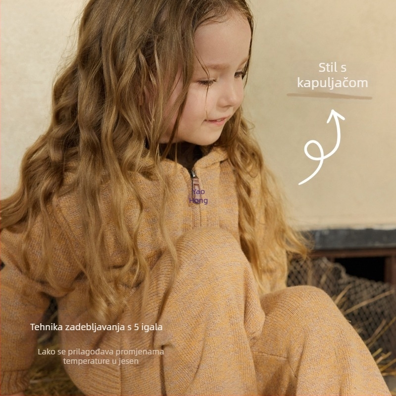 Dječja pletena jakna s kapuljom i zatvaračem, krzno zeca, za novorođenčad 0–1 godina, jesen