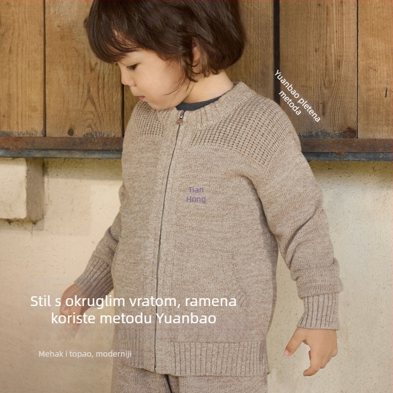 Dječja pletena jakna s kapuljom i zatvaračem, krzno zeca, za novorođenčad 0–1 godina, jesen