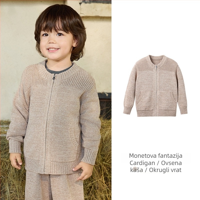 Dječja pletena jakna s kapuljom i zatvaračem, krzno zeca, za novorođenčad 0–1 godina, jesen