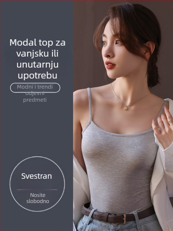 Ženska camisola od modalnog materijala, kratka, uskog kroja, plus veličina, crna, prozračna baza, elegantna za gradski stil dolaska