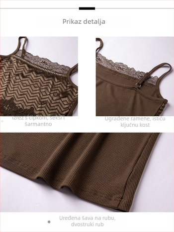 Tanki top bez rukava s čipkastim detaljem, uski kroj, pleteni rebrasti materijal od rayona i spandexa, ramena nisu skidiva