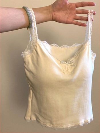 Bustier top s čipkastim rubom, dvostruke naramenice, 100% pamuk, A-linijski kroj, kratka duljina 40–50 cm