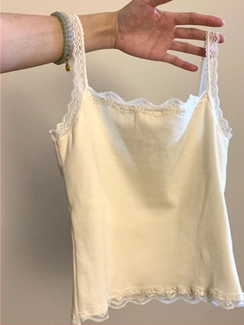 Bustier top s čipkastim rubom, dvostruke naramenice, 100% pamuk, A-linijski kroj, kratka duljina 40–50 cm
