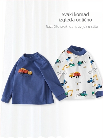 Dječja majica s dugim rukavima i visokim ovratnikom, 100% pamuk, unisex, za proljeće i jesen