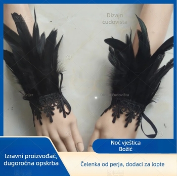 Narukvica s perjem — unisex ručni dodatak s ukrasnom mašnicom, retro etno egzotičnog stila, nakit za ruku