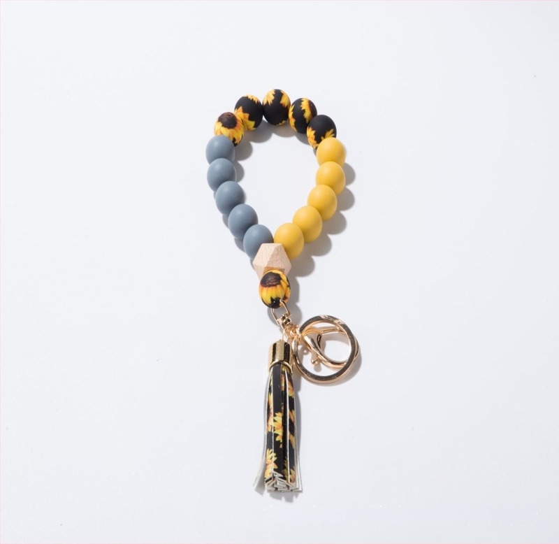 Kljucni lanac na narukvici od silikona s PU resicama – leopard uzorak, dekorativni dodatak (Materijal: Silikon; Stil: Prirodno, Ženski; Ispis logotipa: Moguće; Oblik: Drugo; Funkcija: Dekoracija)