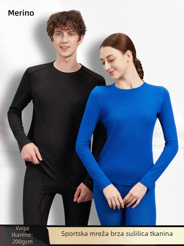 Merino vuneni brzosušivi set - Unisex, jednobojni uzorak, tkanina od vune i poliestera, sezona: zima, proljeće, jesen