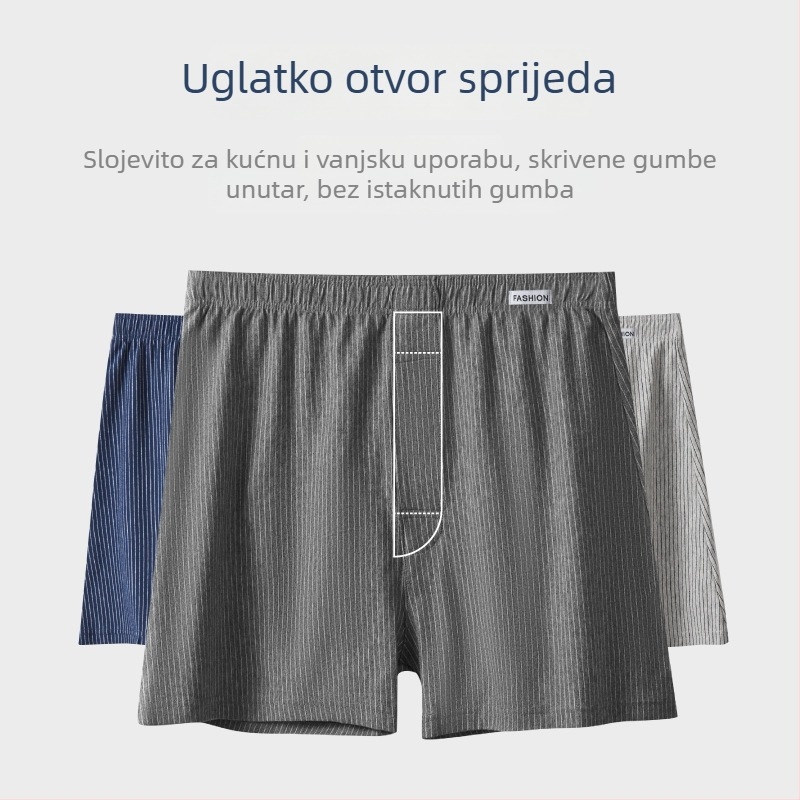 Muške pamučne bokserice s prugama, prozračan pleteni materijal, srednji pojas, 95–100% pamuk, gustoća tkanine 40