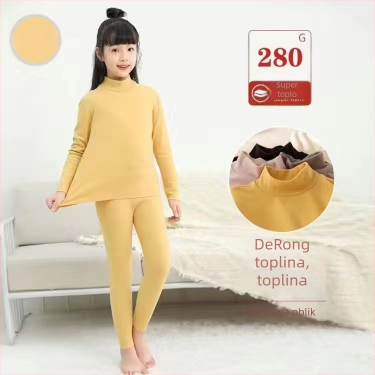 Dječja pamukasta topla majica za bazni sloj s flecom, okrugli izrez, bez kapulje, zimska odjeća