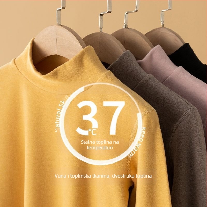 Dječja pamukasta topla majica za bazni sloj s flecom, okrugli izrez, bez kapulje, zimska odjeća