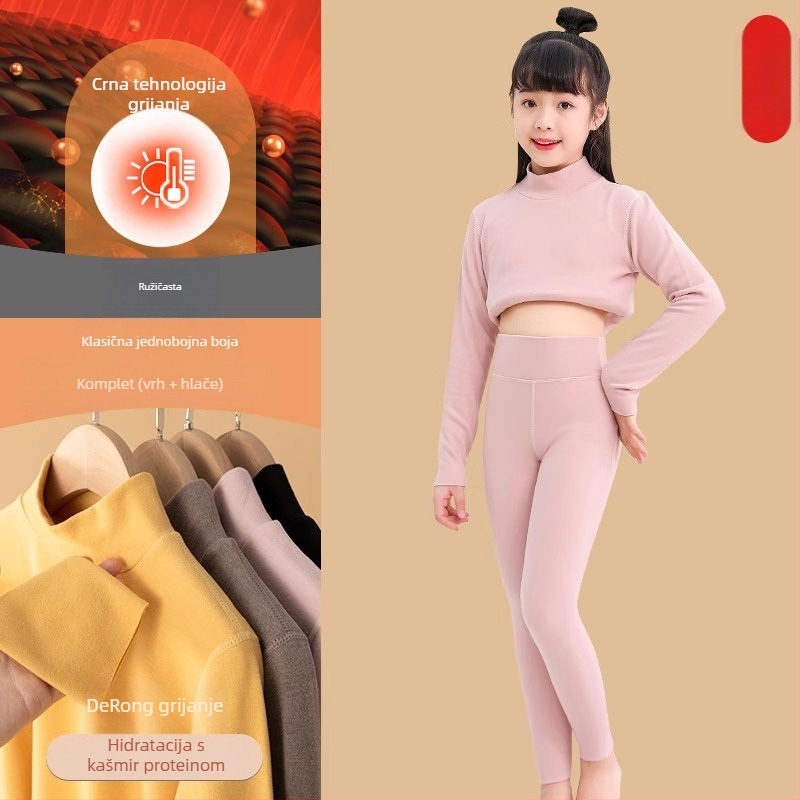 Dječja pamukasta topla majica za bazni sloj s flecom, okrugli izrez, bez kapulje, zimska odjeća