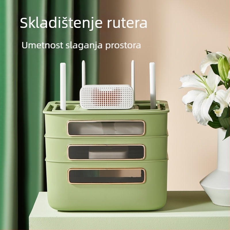 Organizator kutije za ruter i kablove – upravljanje kabelima, skladište za TV set-top box, pogodno za dnevni boravak, spavaću sobu i studij, moderan minimalistički stil