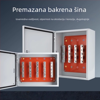 Izolirana T-razvodna kutija za kabelske grane s bakrenom šinom, zidna montaža, IP40, kućište od hladno valjanog čelika, prilagodljivo