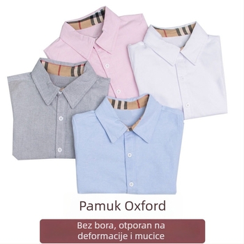 Dječja košulja za dječake, dugi rukav, 100% pamuk, ovratnik s reverom, karirana podstava, uzrast 3–8 godina
