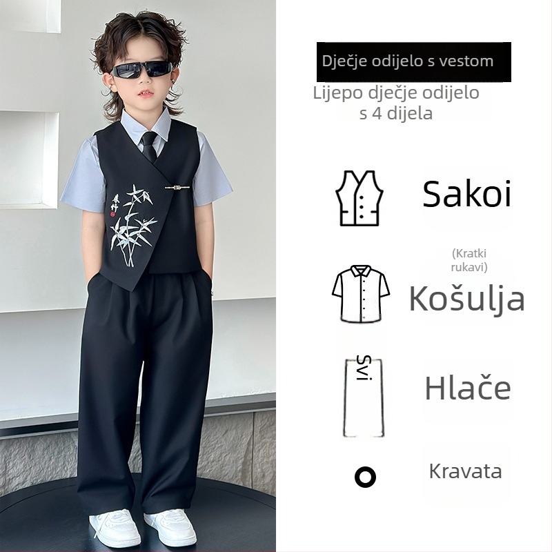 Dječji kostim u kineskom stilu, dvostruko kopčani sako od poliestera za klavirske nastupe, proljeće i jesen, uzrast 3–8 godina