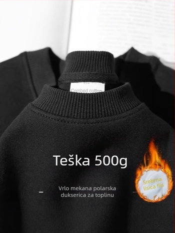 Muški džemper s flecom iznutra, težak 500 g, širokim krojem, okrugli izrez, jednobojan, zimska odjeća