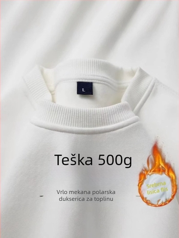 Muški džemper s flecom iznutra, težak 500 g, širokim krojem, okrugli izrez, jednobojan, zimska odjeća