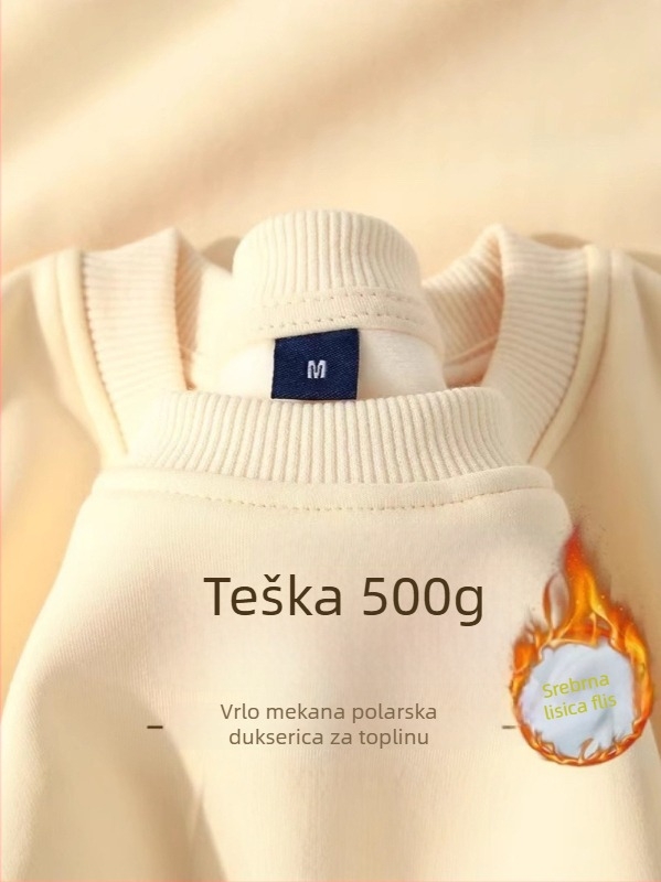 Muški džemper s flecom iznutra, težak 500 g, širokim krojem, okrugli izrez, jednobojan, zimska odjeća