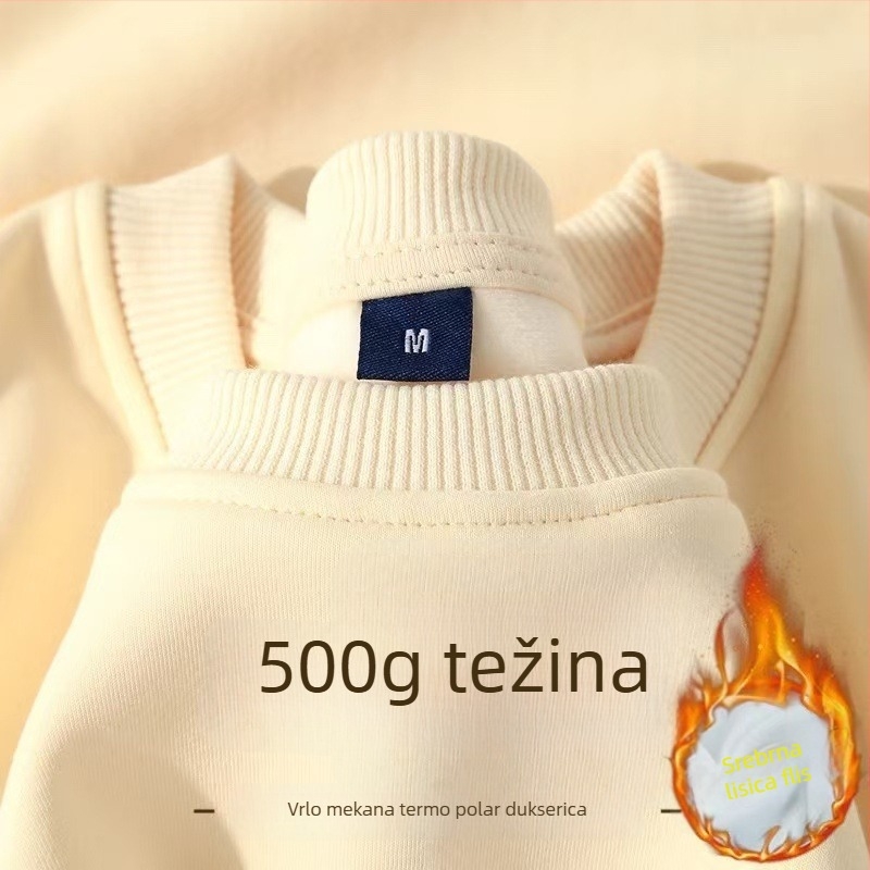 Muški džemper s flecom iznutra, težak 500 g, širokim krojem, okrugli izrez, jednobojan, zimska odjeća
