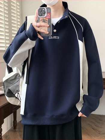 Hooded sweatshirt s uspravnim ovratnikom za dječake i tinejdžere, dugi rukavi, širok kroj, proljetno-jesenska sezona