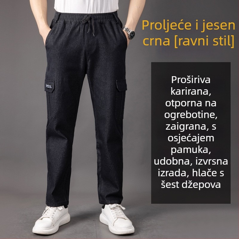 Muške traperice za jesen-zimu s fleeceom, opuštena ravna kroja, plus veličina