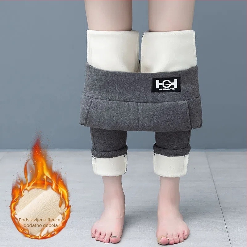 Unisex hlače od poliestera s velurom iznutra, visoki struk, uski kroj, održavaju toplinu, umjerena debljina (181-200 g/m²)