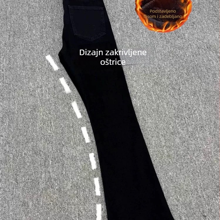 Monster Lab Willow Leaf Scimitar Crne muške hlače - slim fit, podstavljene flisom, američki street style, ravni kroj s blagim bootcutom