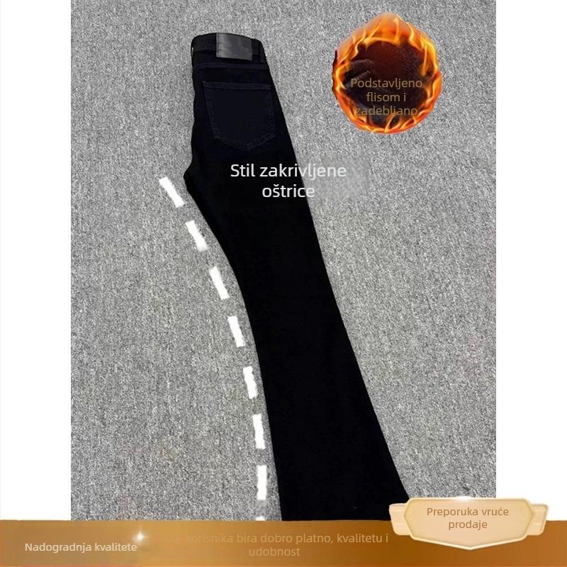 Monster Lab Willow Leaf Scimitar Crne muške hlače - slim fit, podstavljene flisom, američki street style, ravni kroj s blagim bootcutom