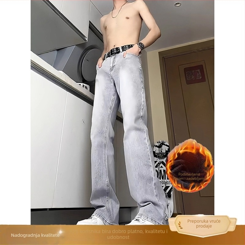 Monster Lab Willow Leaf Scimitar Crne muške hlače - slim fit, podstavljene flisom, američki street style, ravni kroj s blagim bootcutom