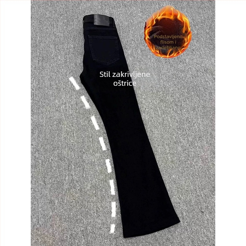 Monster Lab Willow Leaf Scimitar Crne muške hlače - slim fit, podstavljene flisom, američki street style, ravni kroj s blagim bootcutom
