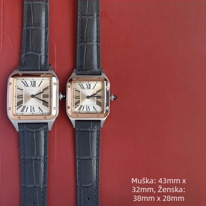 Ženski ručni sat s pravokutnim brojčanikom i kožnim remenom, kvarcni mehanizam Swiss ETA, kućište od nehrđajućeg čelika, vodootpornost 30m