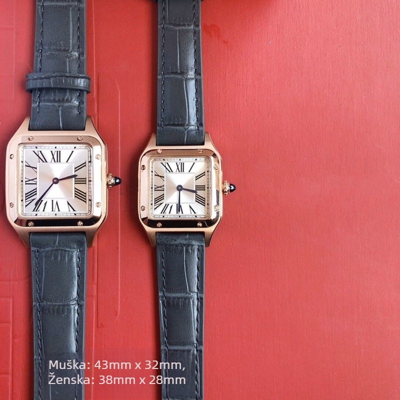 Ženski ručni sat s pravokutnim brojčanikom i kožnim remenom, kvarcni mehanizam Swiss ETA, kućište od nehrđajućeg čelika, vodootpornost 30m