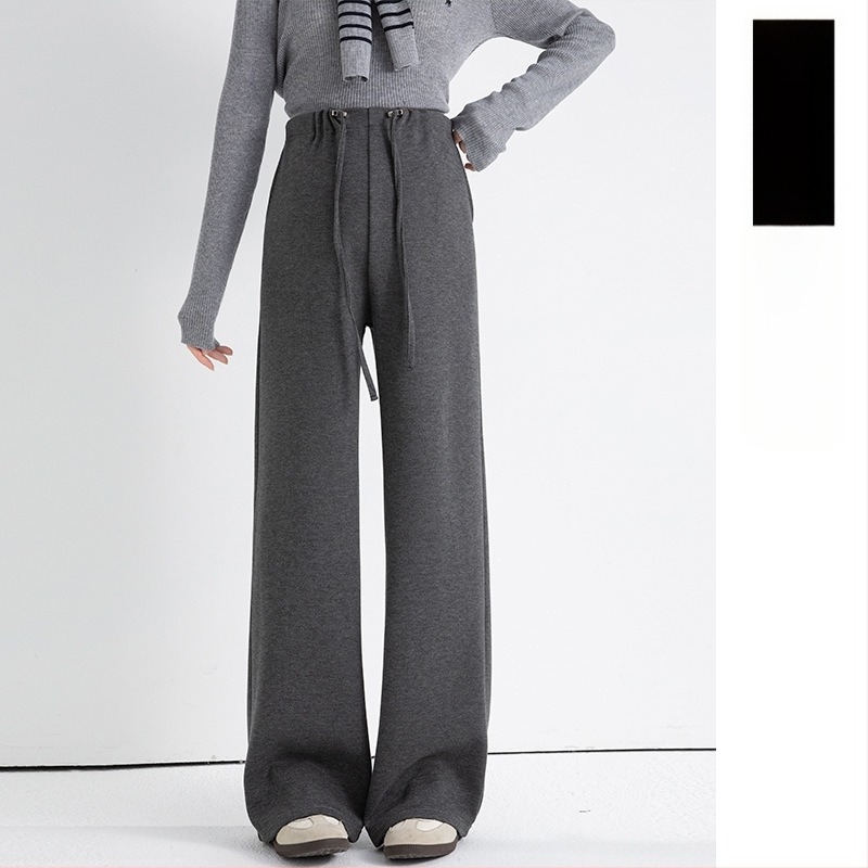 Trudničke hlače od imitacijskog kašmira, labav kroj, podrška trbuhu, podstavljene fleesom, s vezicom