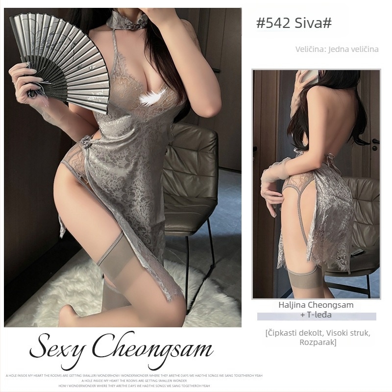 Kostim za seksi donje rublje: Cheongsam retro stil, prozirni detalji, poliester 90–95%, brend Fairy