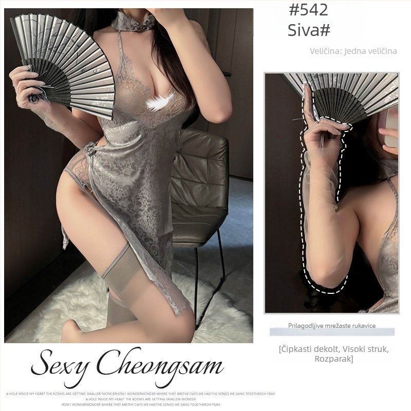 Kostim za seksi donje rublje: Cheongsam retro stil, prozirni detalji, poliester 90–95%, brend Fairy