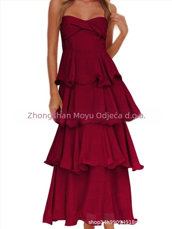 Poliesterska duga haljina A-silueta bez rukava, visok struk, elegantna večernja vjenčana haljina (2026)