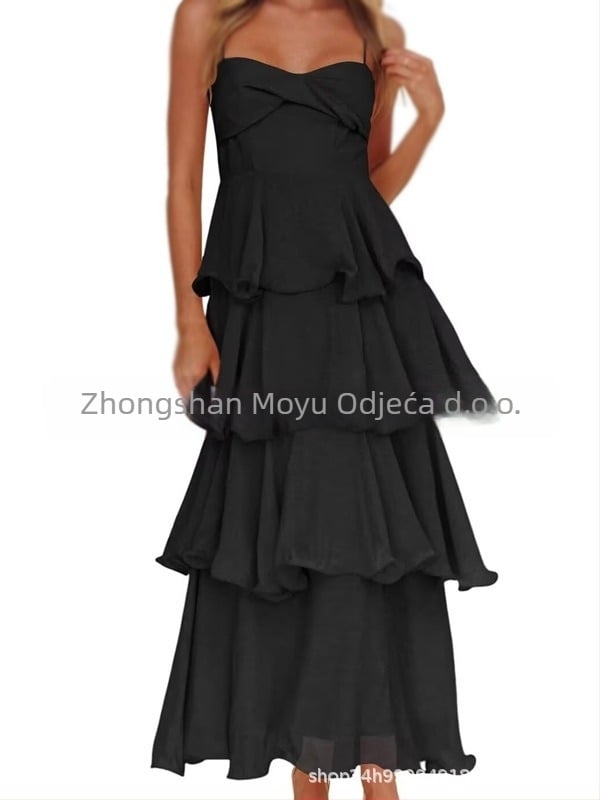 Poliesterska duga haljina A-silueta bez rukava, visok struk, elegantna večernja vjenčana haljina (2026)